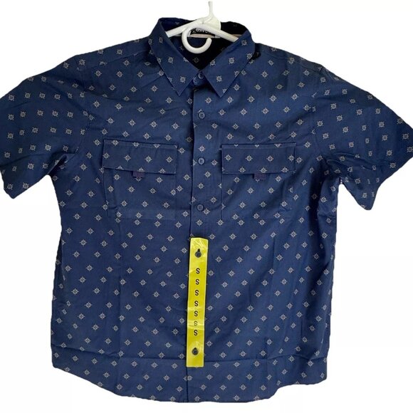 Men's Shirt Small Blue Voyager Short Sleeve Button Up Sml S Casual Office Comfy - Picture 1 of 7